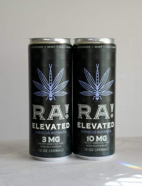 organic lavender basil mint sparkling hemp beverage with delta 9 teahc with a dragonfly logo.